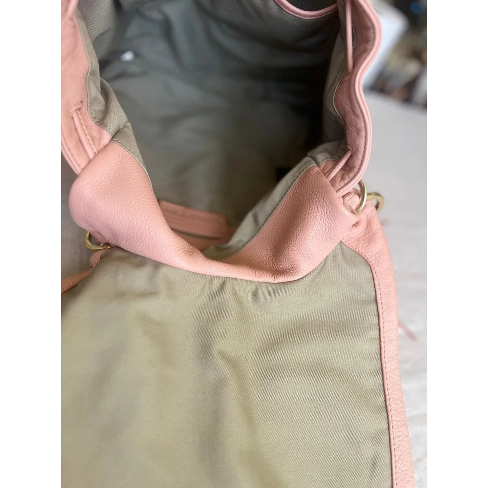 G.I.L.I. Blush Pink Pebbled Leather Convertible Backpack Tassel Stirrup Buckle